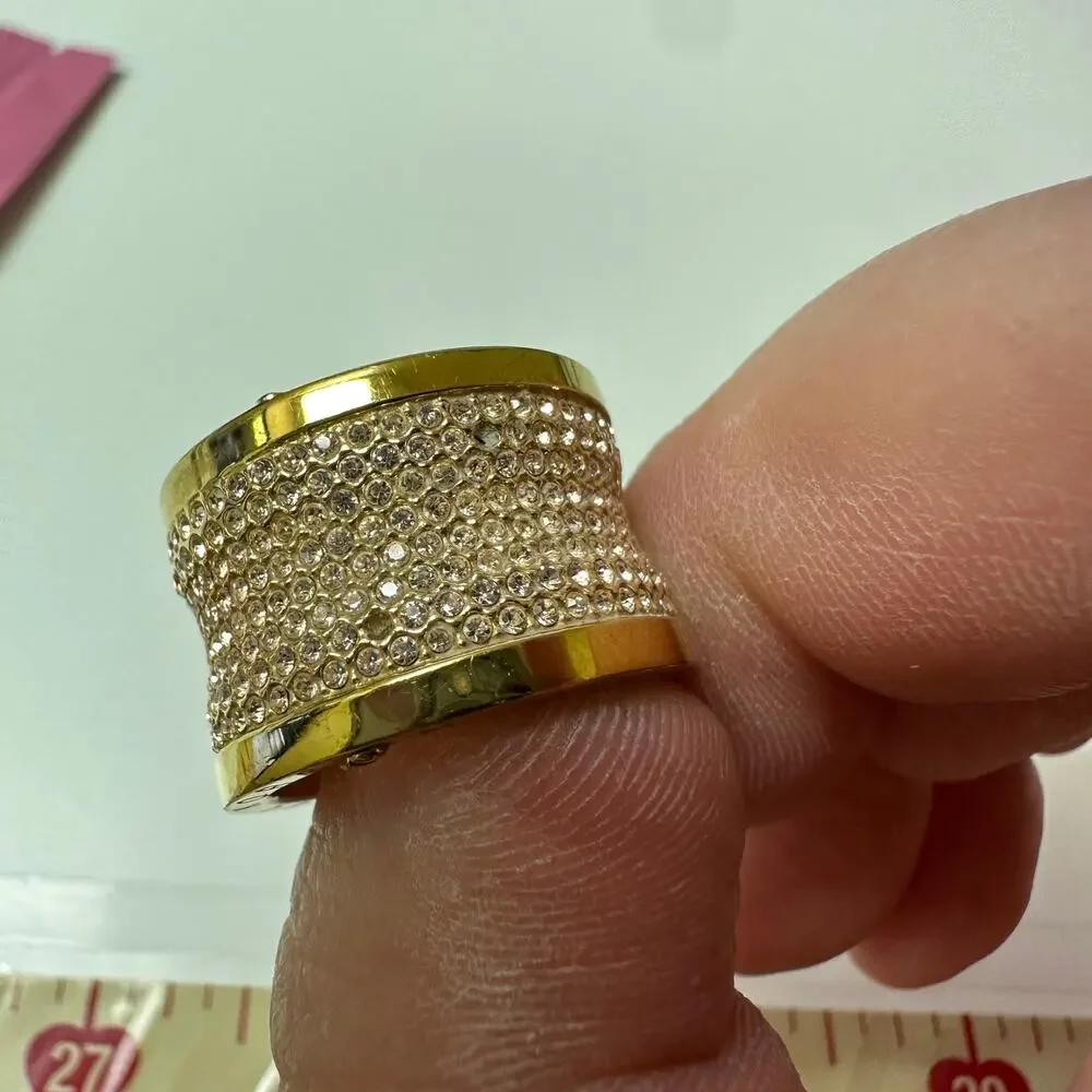 Michael Kors Pave Barrel Ring Gold Tone Metal Size 8